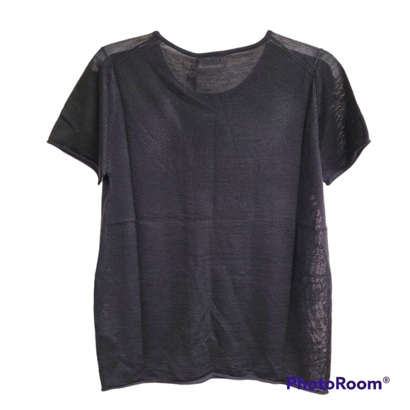Line & Dot Black Wool Blend Sheer Sweater Knit Short Sleeve Top Size Medium NWT - Picture 2 of 9